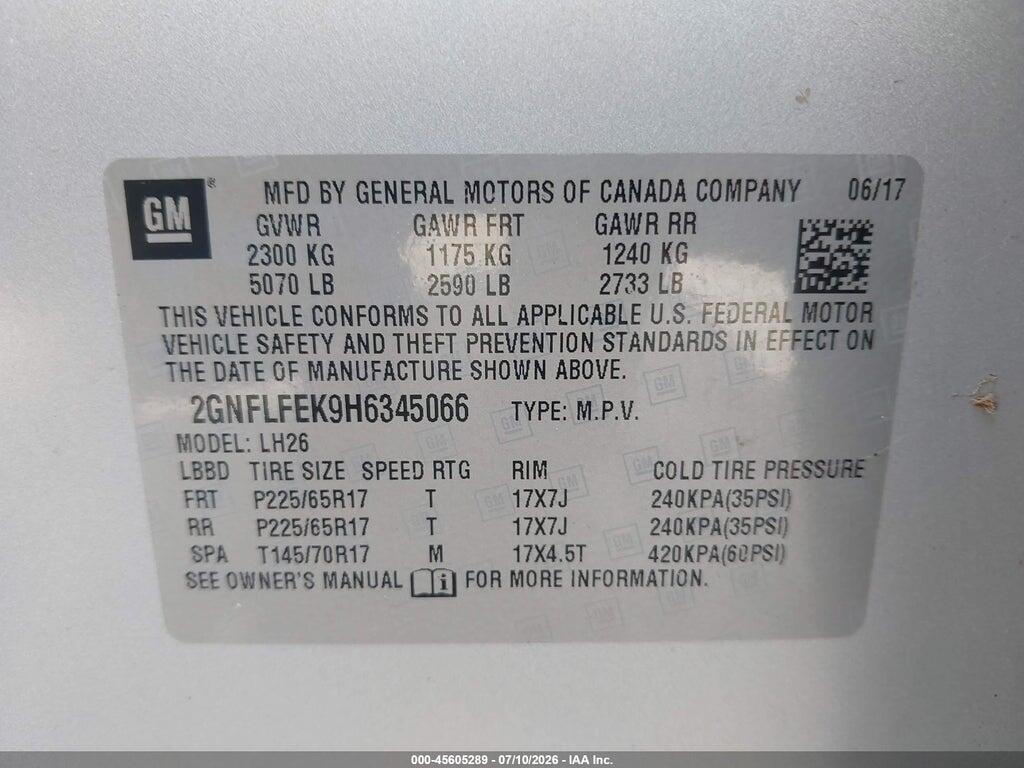 2GNFLFEK9H6345066 2017 CHEVROLET EQUINOX photo no. 9