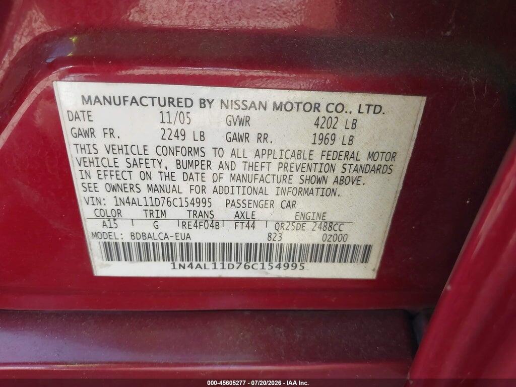 1N4AL11D76C154995 2006 NISSAN ALTIMA photo no. 9