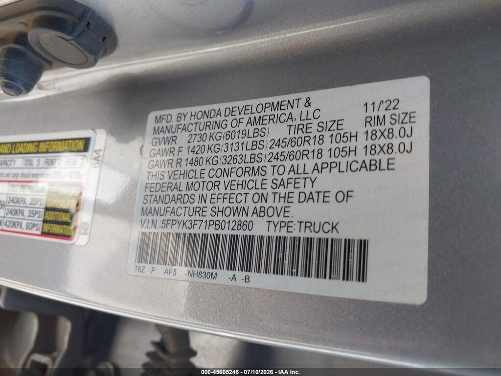 5FPYK3F71PB012860 2023 HONDA RIDGELINE photo no. 9