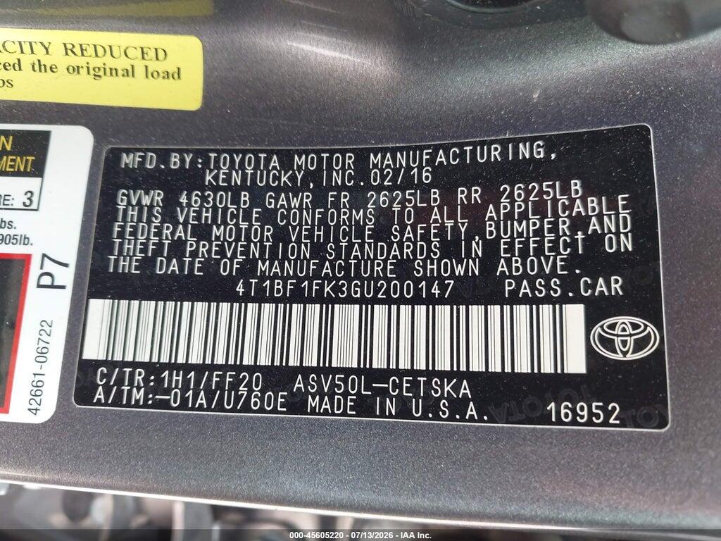 4T1BF1FK3GU200147 2016 TOYOTA CAMRY photo no. 9