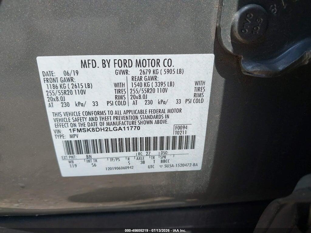 1FMSK8DH2LGA11770 2020 FORD EXPLORER photo no. 9
