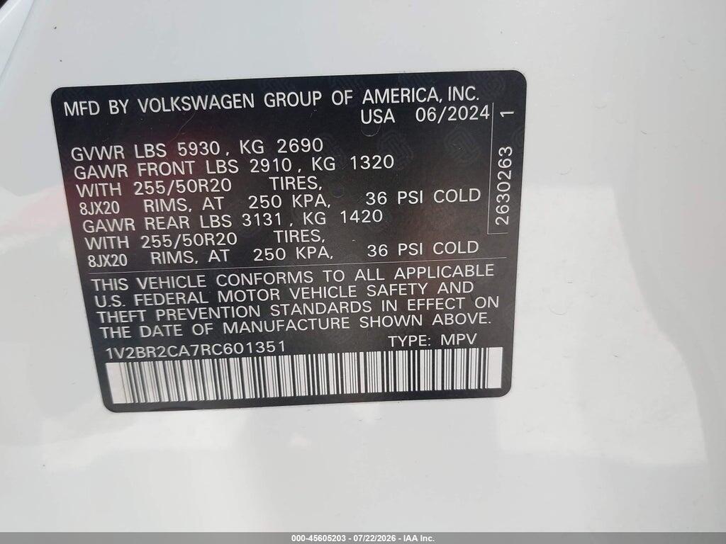 1V2BR2CA7RC601351 2024 VOLKSWAGEN ATLAS photo no. 9