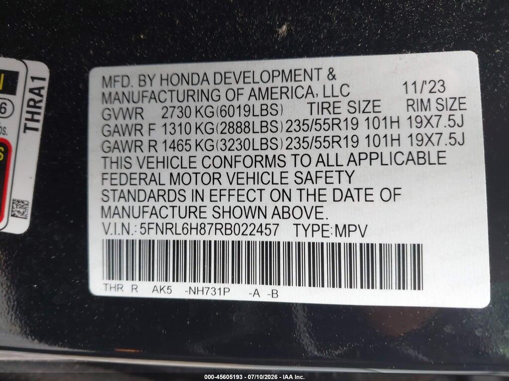 5FNRL6H87RB022457 2024 HONDA ODYSSEY photo no. 9