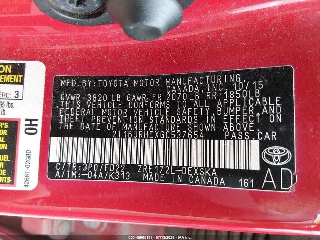 2T1BURHEXGC537654 2016 TOYOTA COROLLA photo no. 9