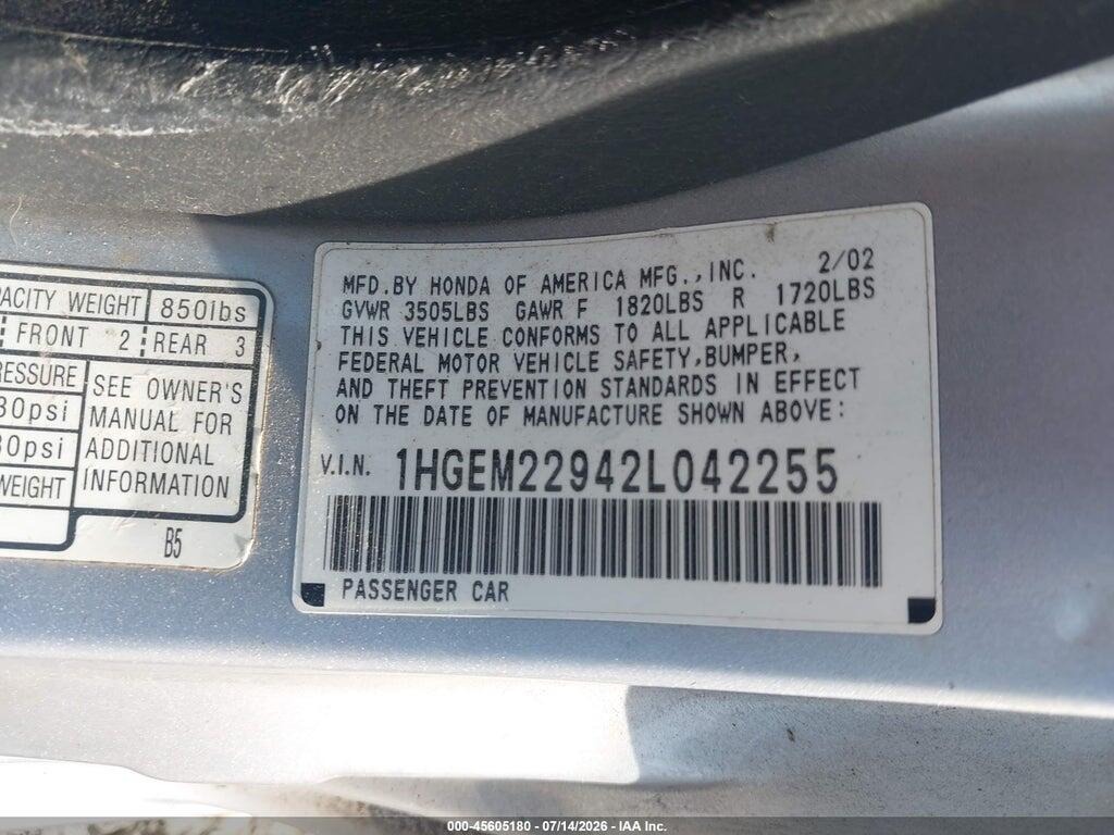 1HGEM22942L042255 2002 HONDA CIVIC photo no. 9