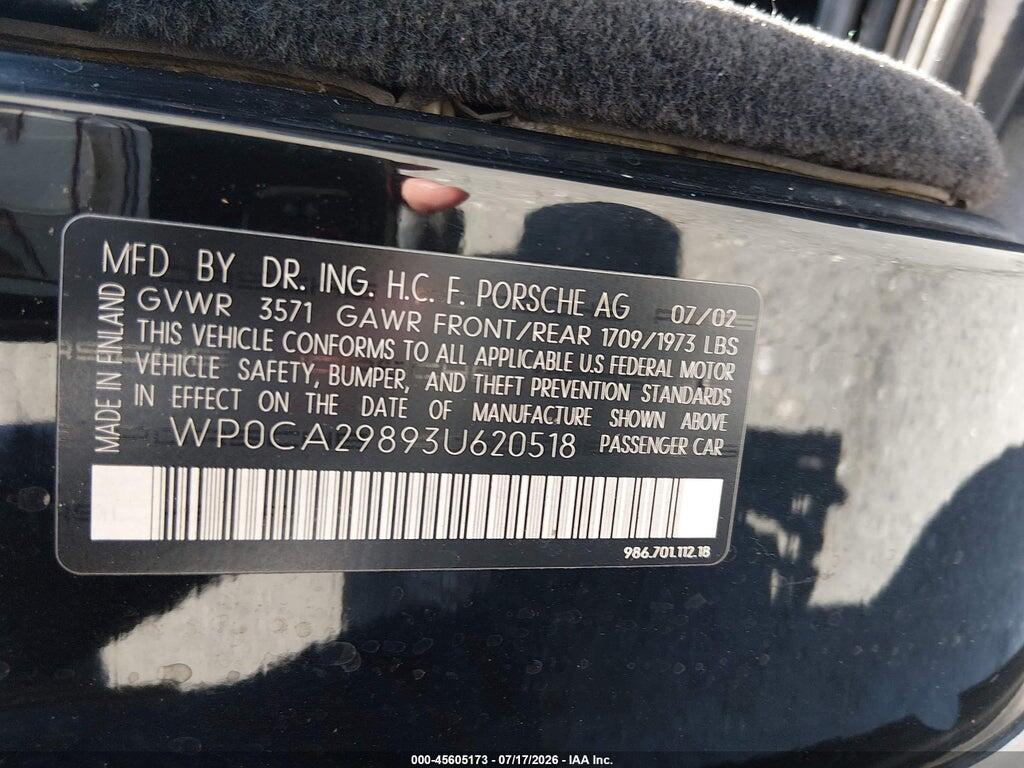WP0CA29893U620518 2003 PORSCHE BOXSTER photo no. 9