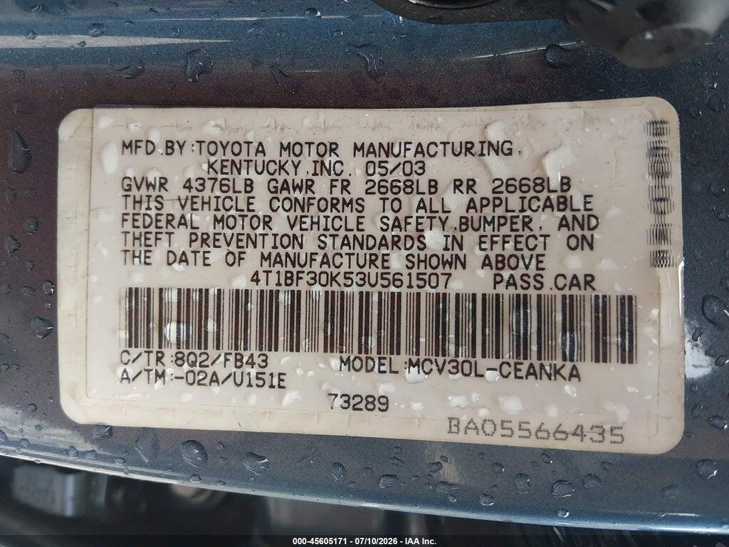 4T1BF30K53U561507 2003 TOYOTA CAMRY photo no. 9