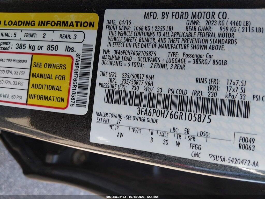 3FA6P0H76GR105875 2016 FORD FUSION photo no. 9