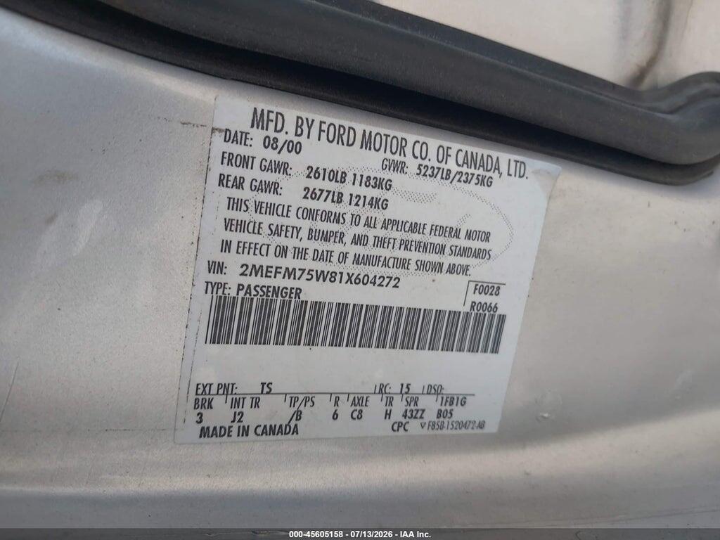 2MEFM75W81X604272 2001 MERCURY GRAND MARQUIS photo no. 9