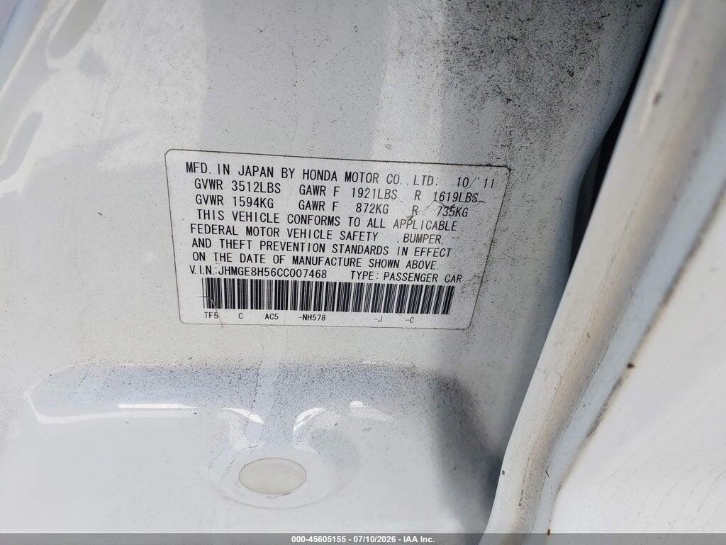 JHMGE8H56CC007468 2012 HONDA FIT photo no. 9