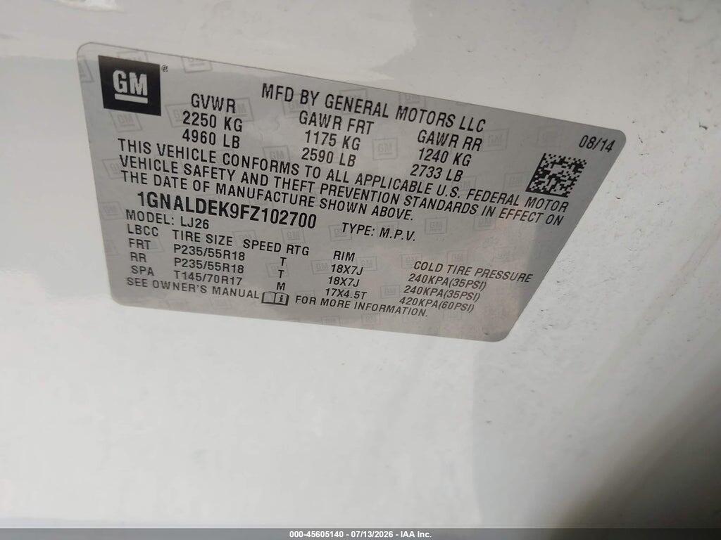 1GNALDEK9FZ102700 2015 CHEVROLET EQUINOX photo no. 9