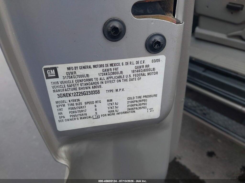 3GNEK12Z25G230358 2005 CHEVROLET AVALANCHE 1500 photo no. 9