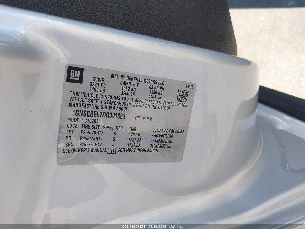 1GNSCBE07DR301393 2013 CHEVROLET TAHOE photo no. 9