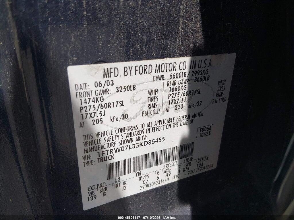 1FTRW07L33KD85455 2003 FORD F-150 photo no. 9