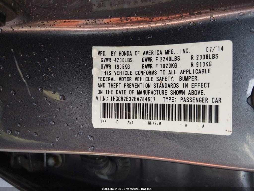 1HGCR2E32EA284607 2014 HONDA ACCORD photo no. 9