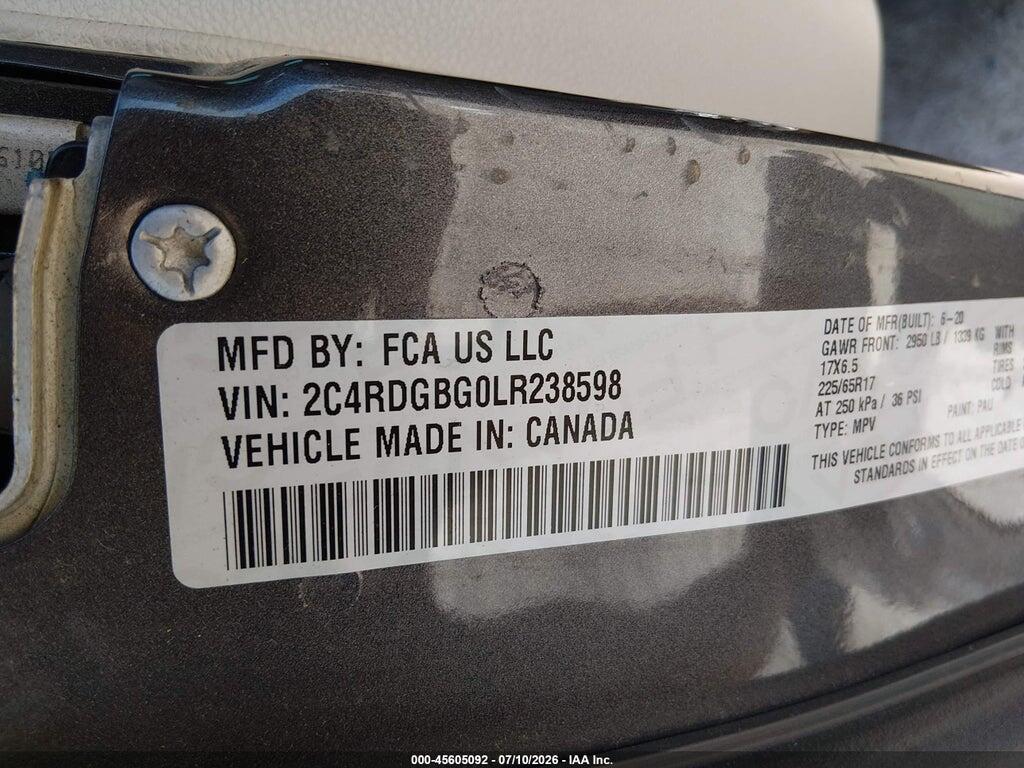 2C4RDGBG0LR238598 2020 DODGE GRAND CARAVAN photo no. 9