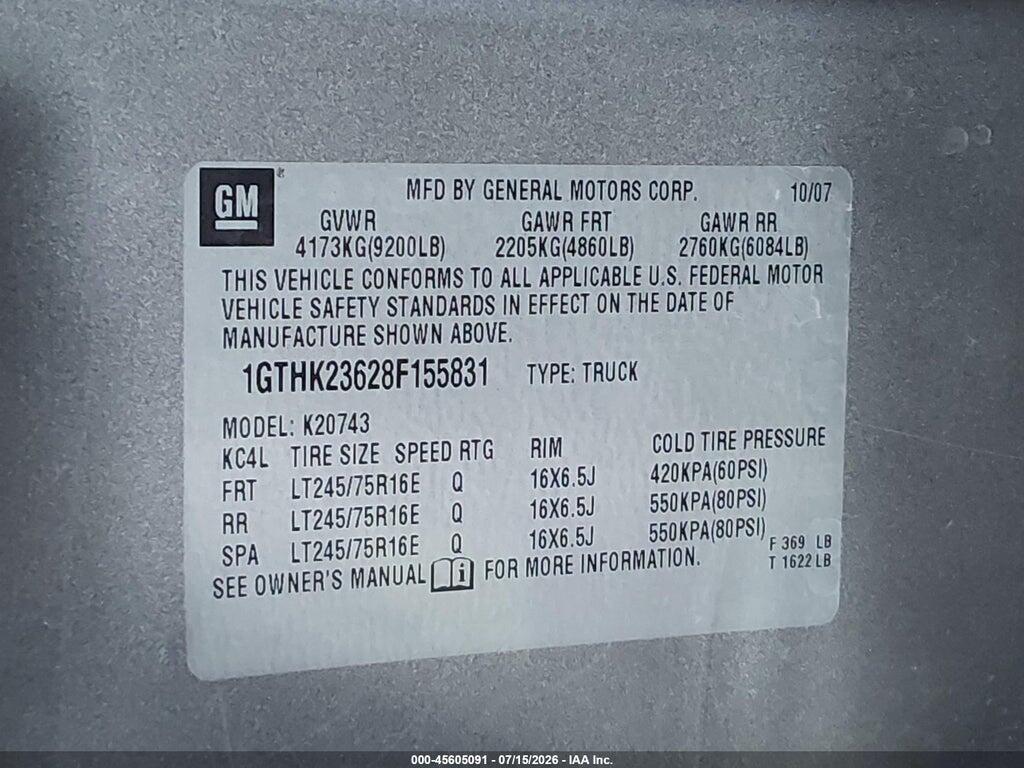 1GTHK23628F155831 2008 GMC SIERRA 2500HD photo no. 9