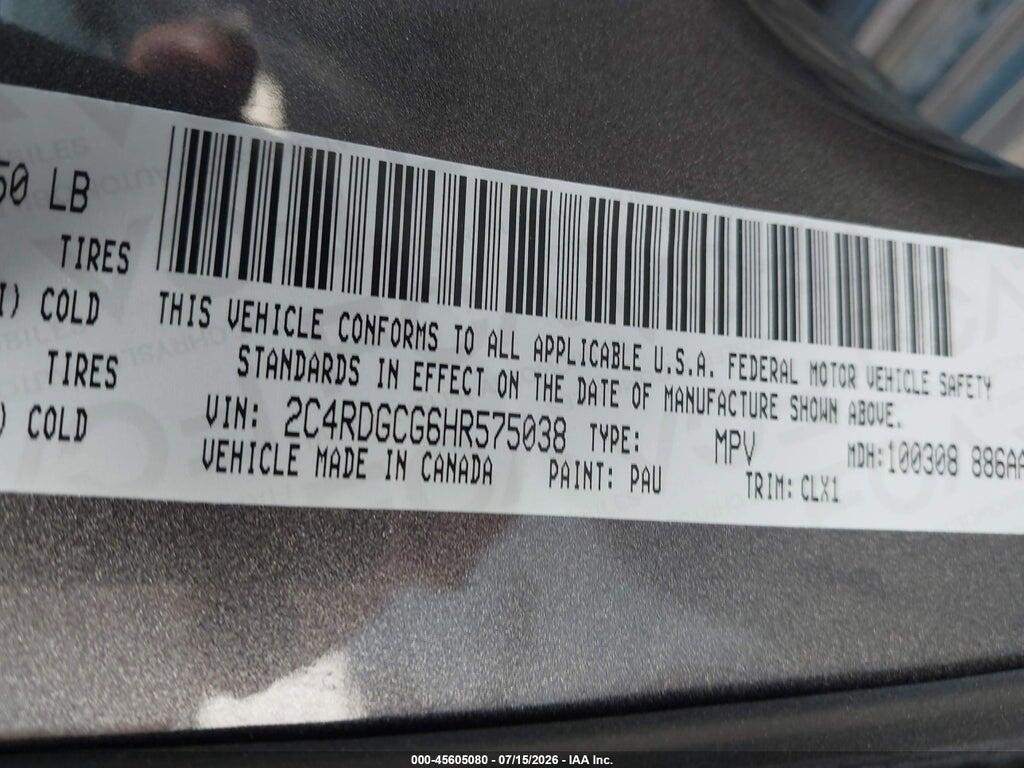 2C4RDGCG6HR575038 2017 DODGE GRAND CARAVAN photo no. 9