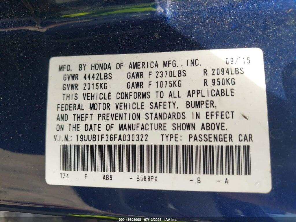 19UUB1F36FA030322 2015 ACURA TLX photo no. 9