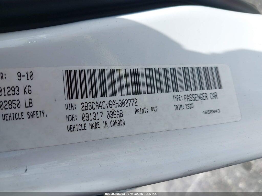 2B3CA4CV6AH302772 2010 DODGE CHARGER photo no. 9