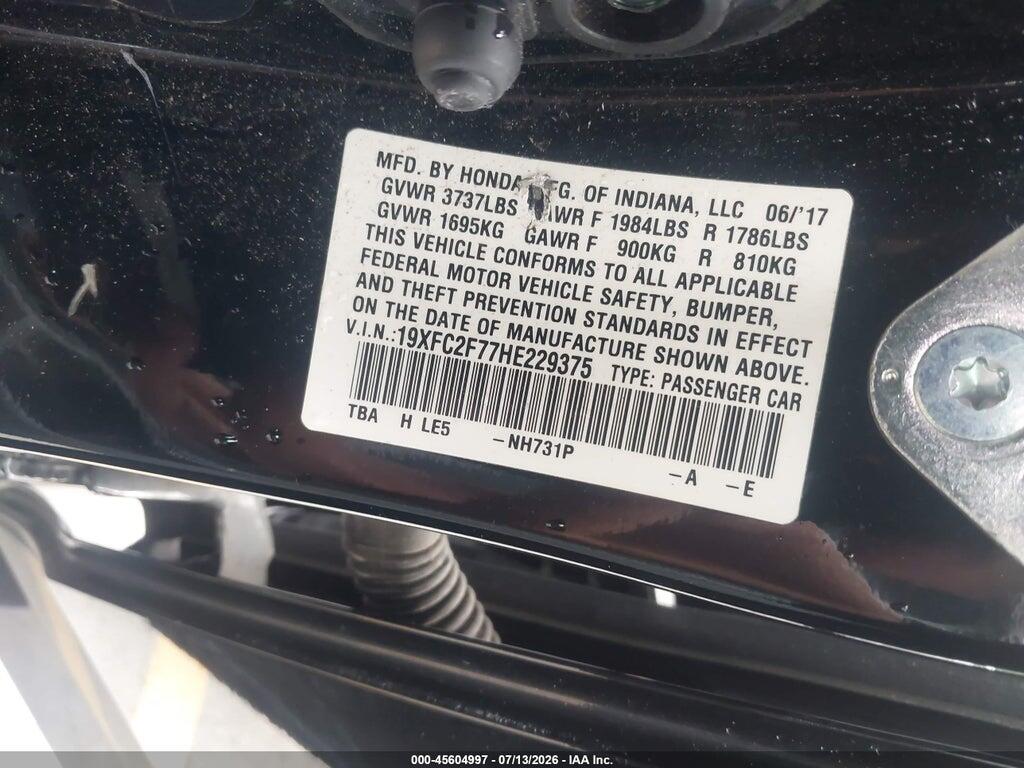 19XFC2F77HE229375 2017 HONDA CIVIC photo no. 9