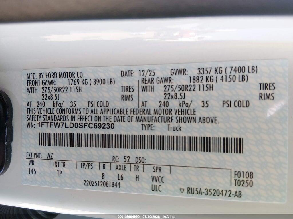 1FTFW7LD0SFC69230 2025 FORD F-150 photo no. 9