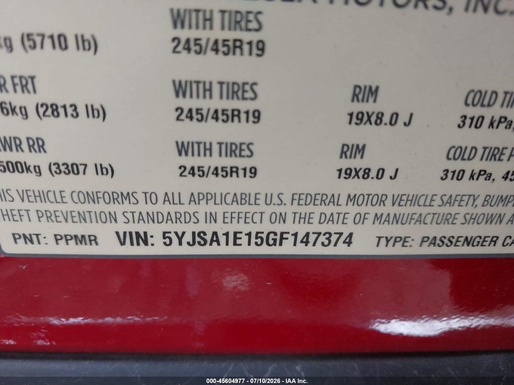 5YJSA1E15GF147374 2016 TESLA MODEL S photo no. 9