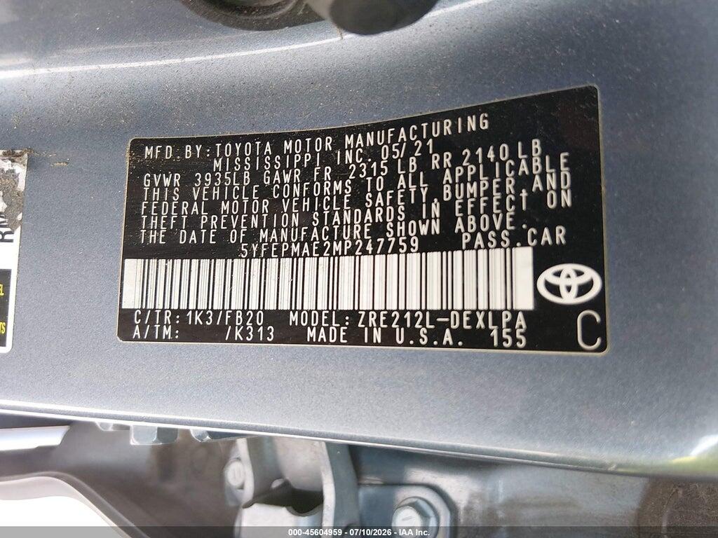 5YFEPMAE2MP247759 2021 TOYOTA COROLLA photo no. 9