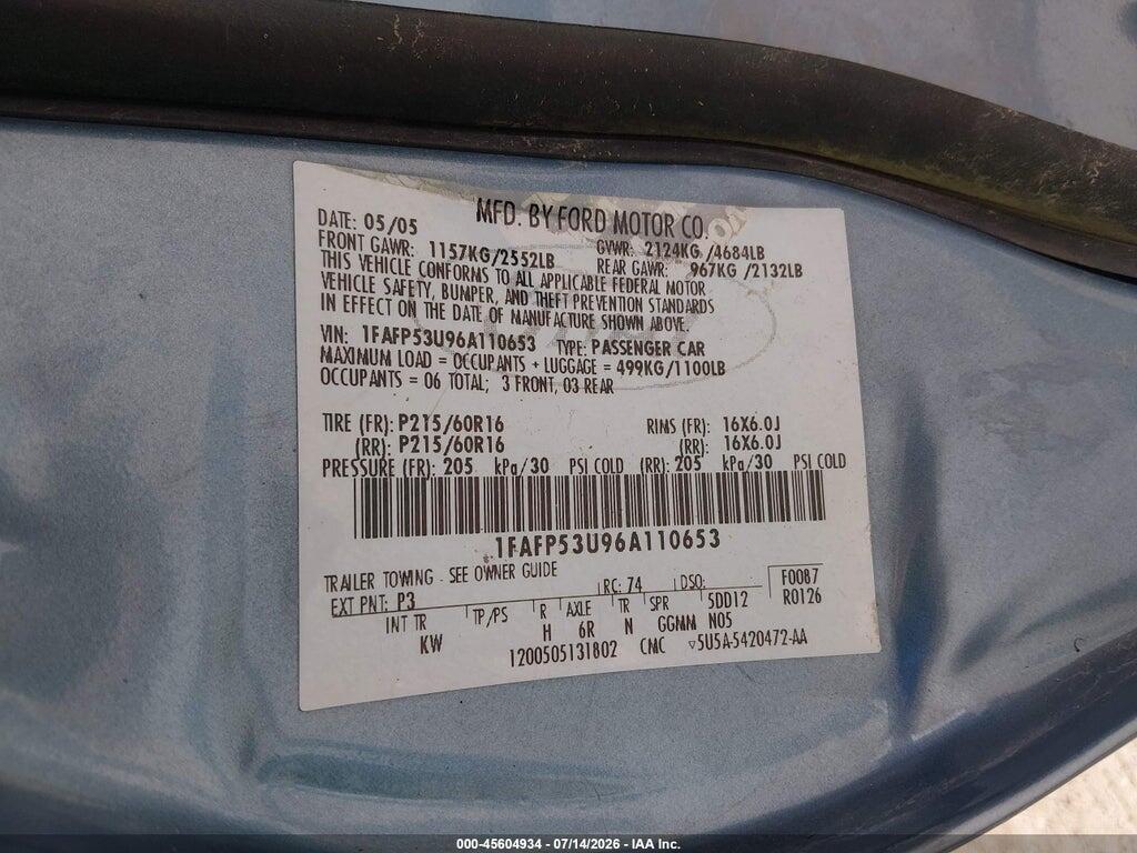 1FAFP53U96A110653 2006 FORD TAURUS photo no. 9