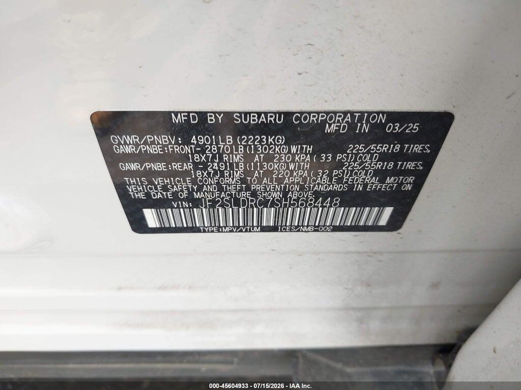 JF2SLDRC7SH568448 2025 SUBARU FORESTER photo no. 9