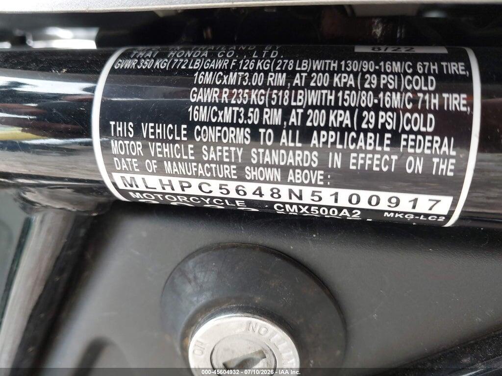 MLHPC5648N5100917 2022 HONDA CMX500 photo no. 10