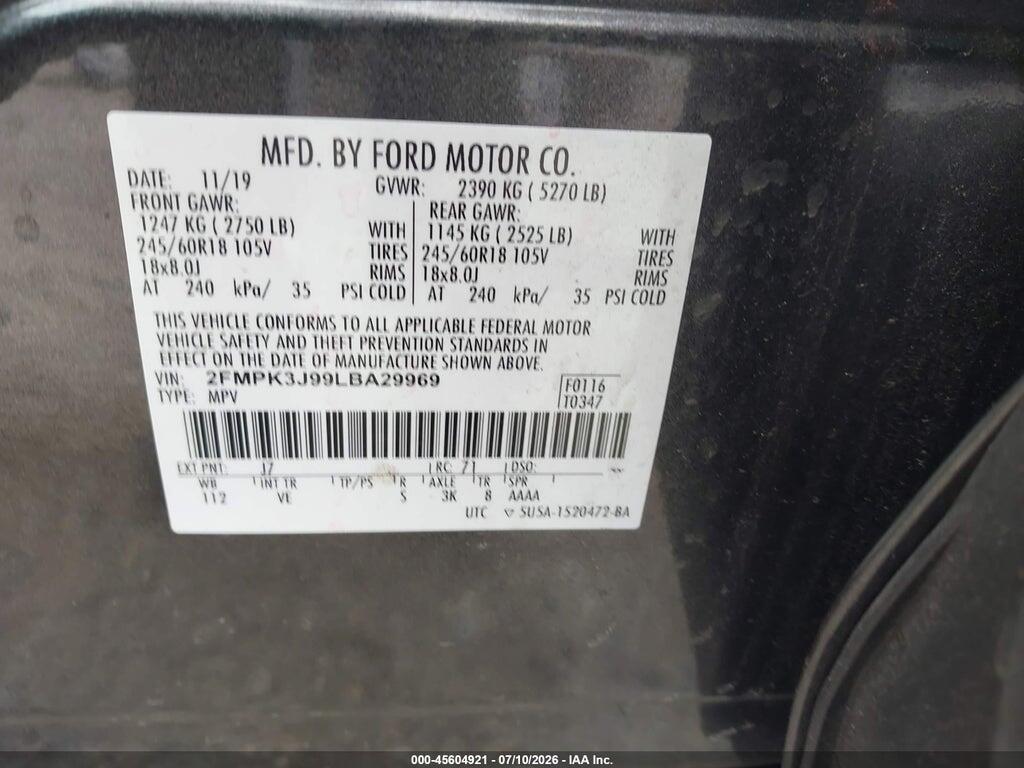 2FMPK3J99LBA29969 2020 FORD EDGE photo no. 9