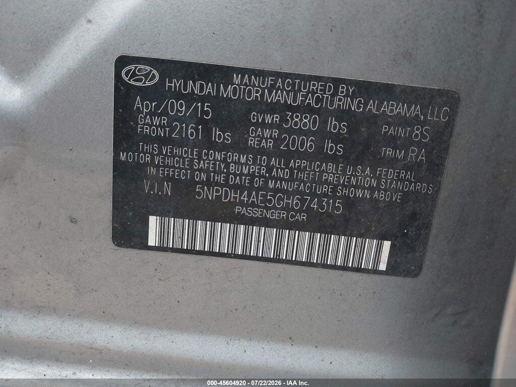 5NPDH4AE5GH674315 2016 HYUNDAI ELANTRA photo no. 9