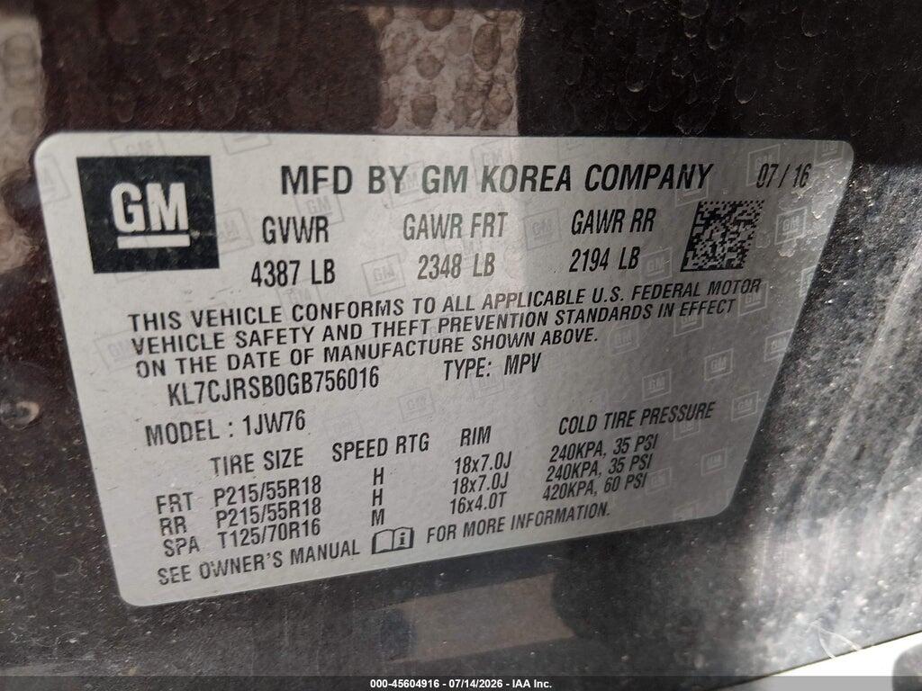 KL7CJRSB0GB756016 2016 CHEVROLET TRAX photo no. 9