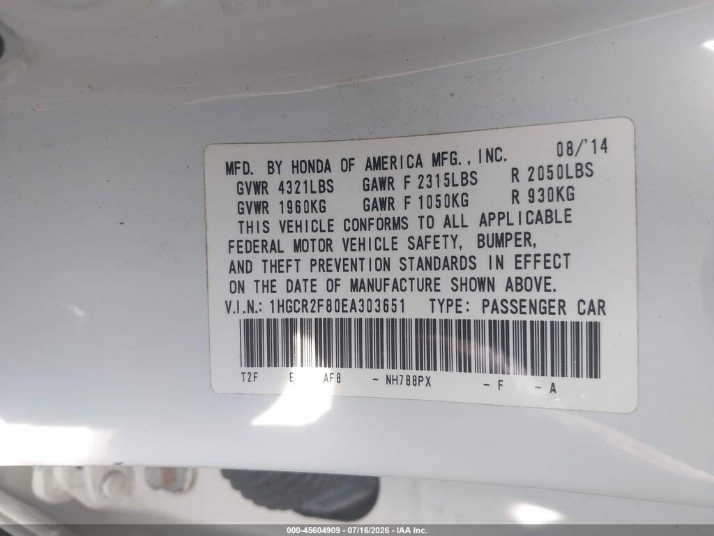 1HGCR2F80EA303651 2014 HONDA ACCORD photo no. 9