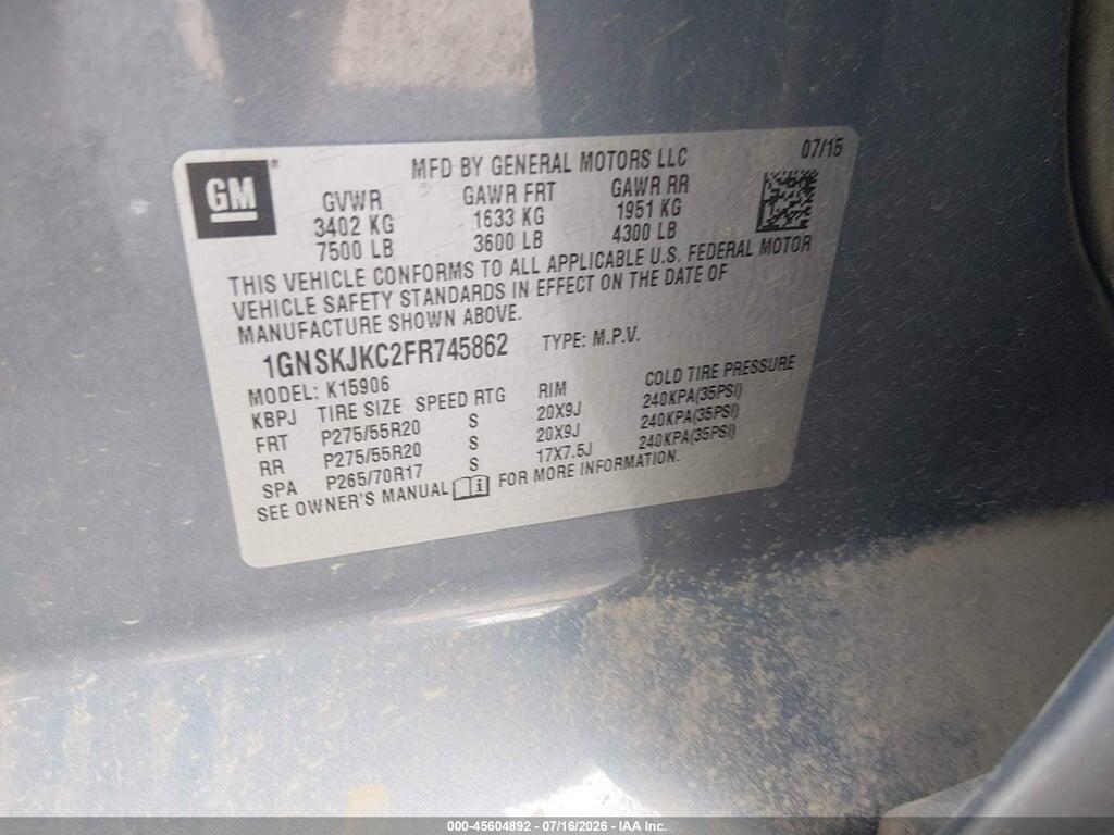 1GNSKJKC2FR745862 2015 CHEVROLET SUBURBAN photo no. 9