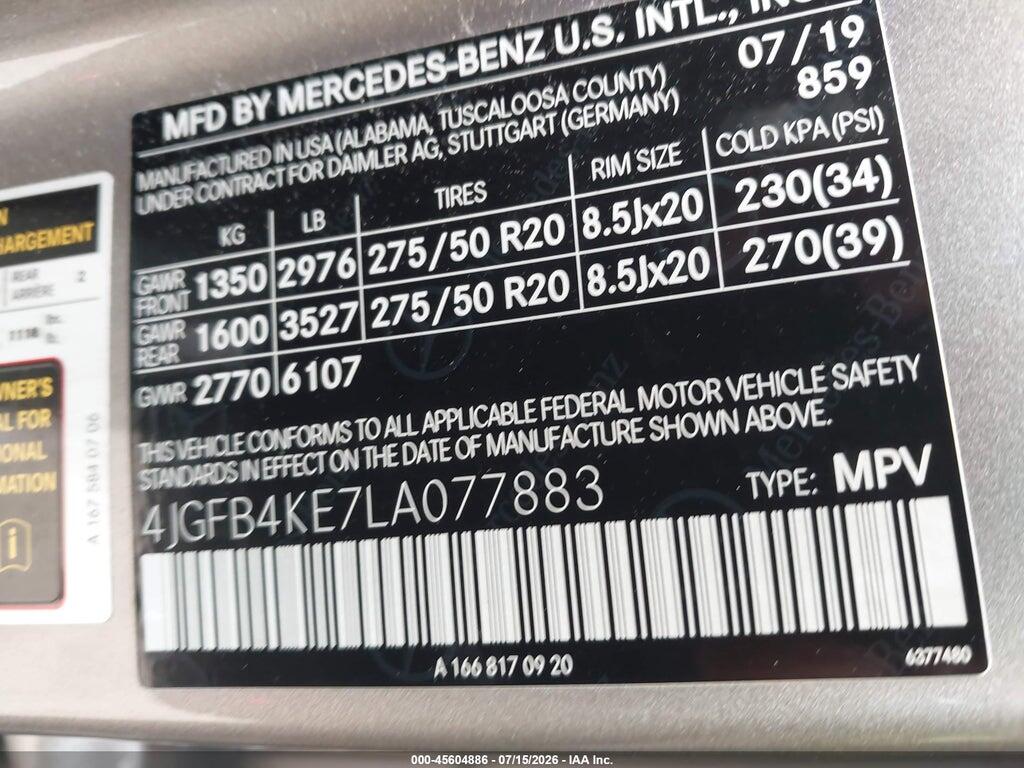 4JGFB4KE7LA077883 2020 MERCEDES-BENZ GLE 350 photo no. 9