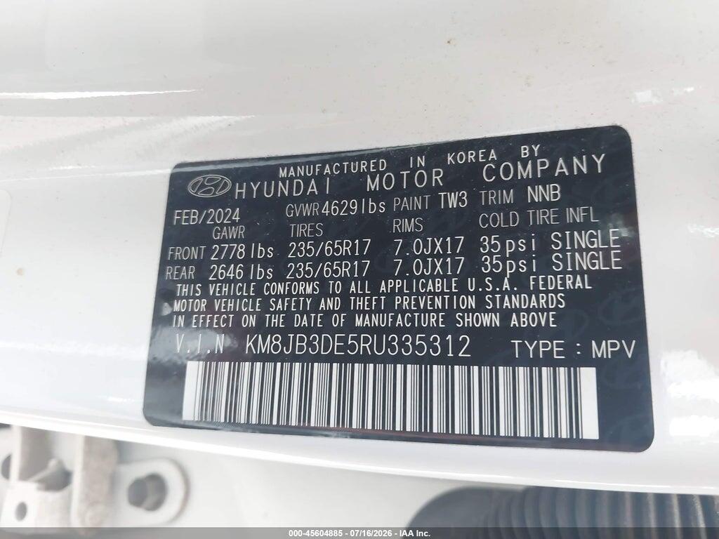 KM8JB3DE5RU335312 2024 HYUNDAI TUCSON photo no. 9