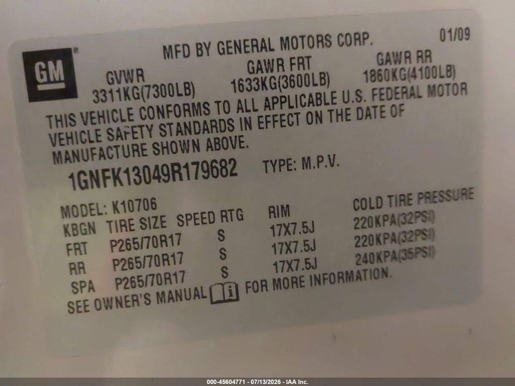 1GNFK13049R179682 2009 CHEVROLET TAHOE photo no. 9