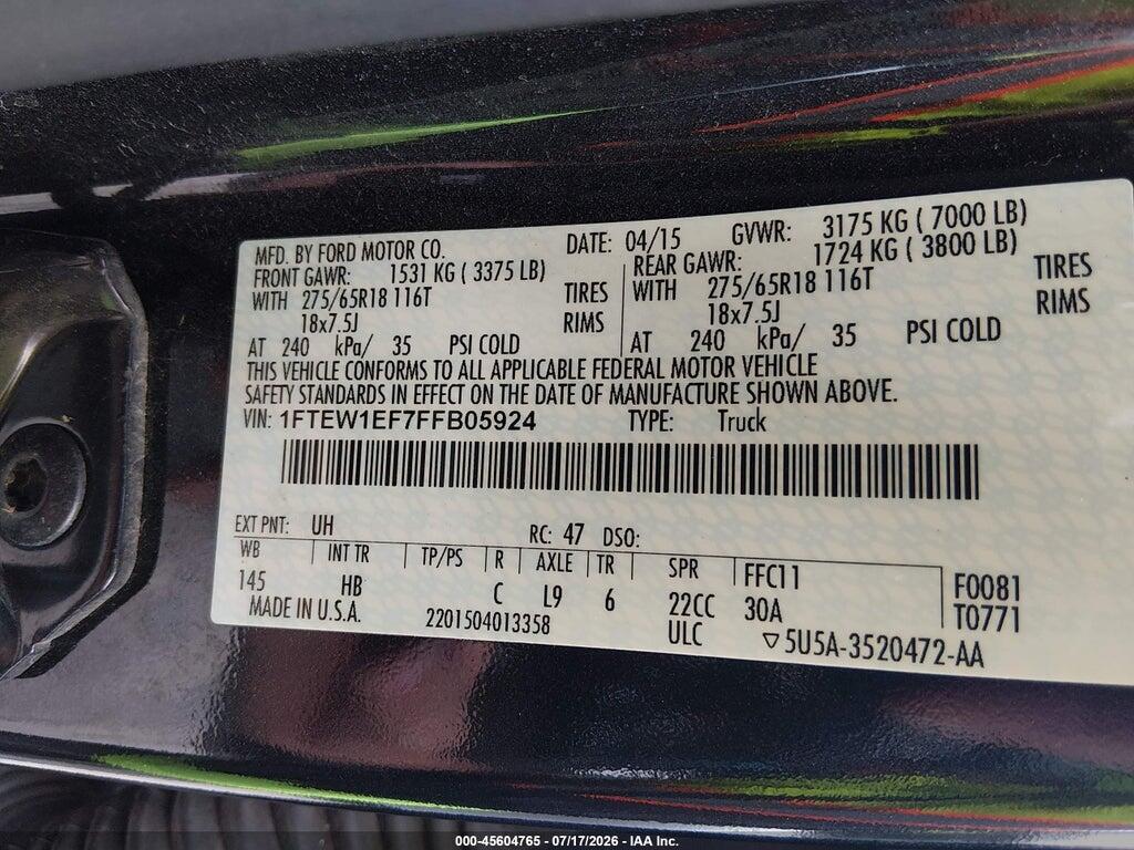 1FTEW1EF7FFB05924 2015 FORD F-150 photo no. 9