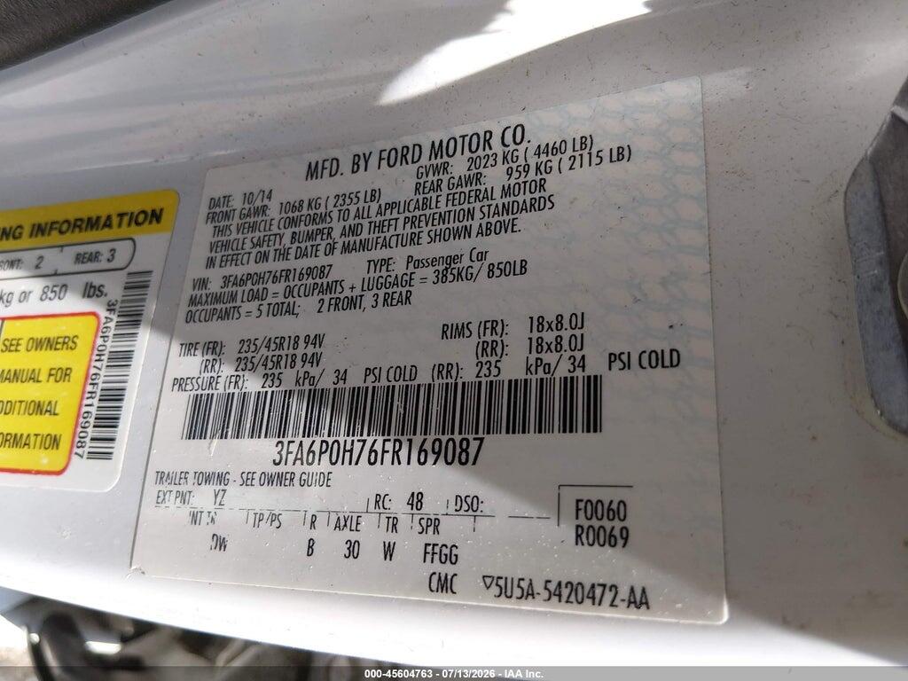 3FA6P0H76FR169087 2015 FORD FUSION photo no. 9