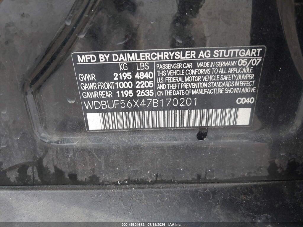 WDBUF56X47B170201 2007 MERCEDES-BENZ E 350 photo no. 9