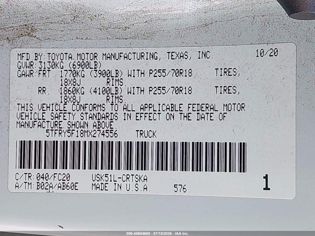 5TFRY5F18MX274556 2021 TOYOTA TUNDRA photo no. 9
