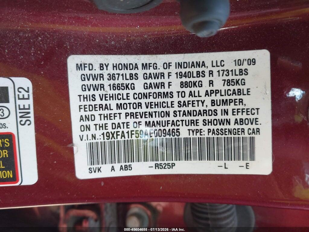 19XFA1F59AE009465 2010 HONDA CIVIC photo no. 9