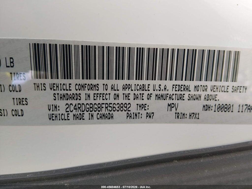 2C4RDGBG8FR563892 2015 DODGE GRAND CARAVAN photo no. 9