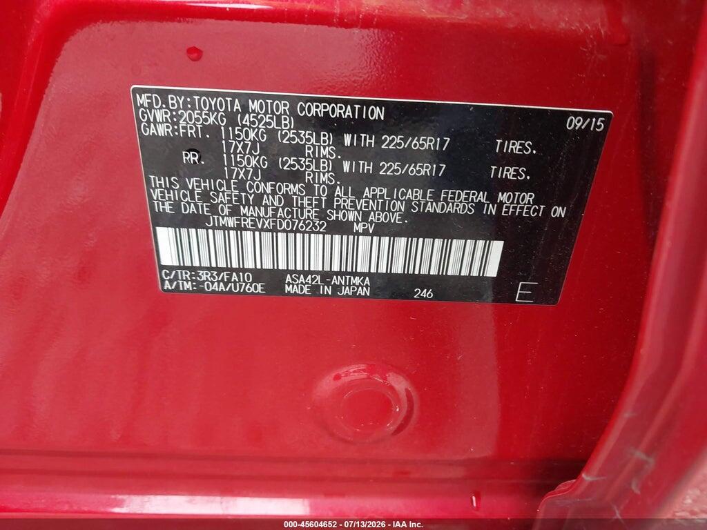 JTMWFREVXFD076232 2015 TOYOTA RAV4 photo no. 9