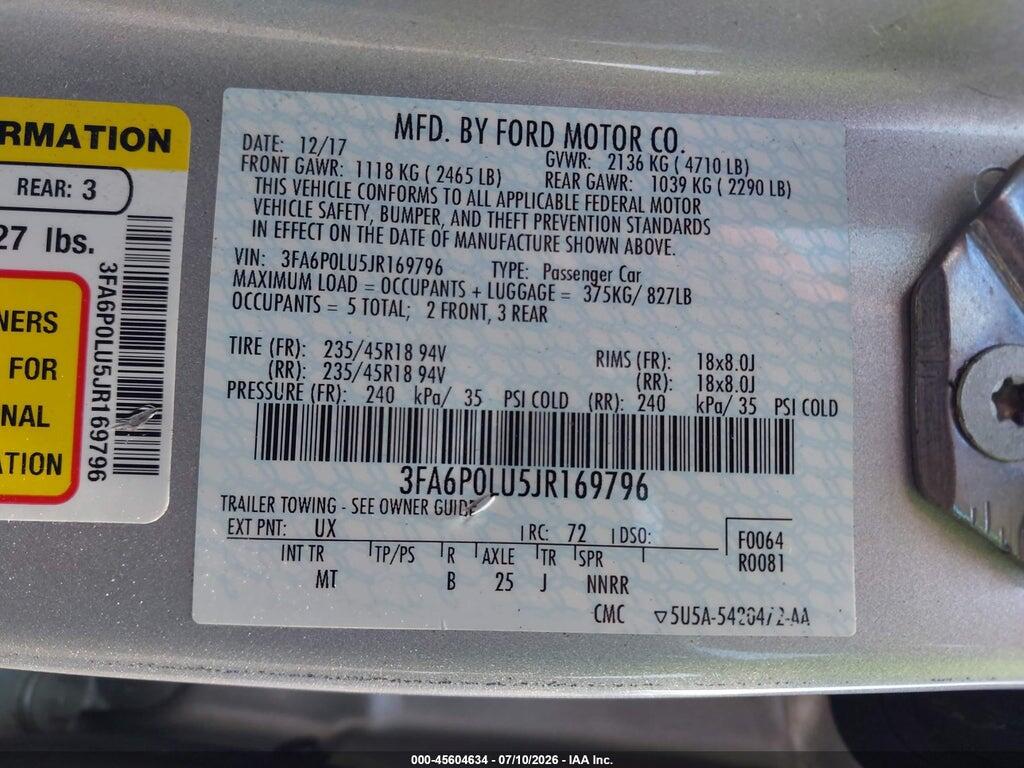 3FA6P0LU5JR169796 2018 FORD FUSION HYBRID photo no. 9