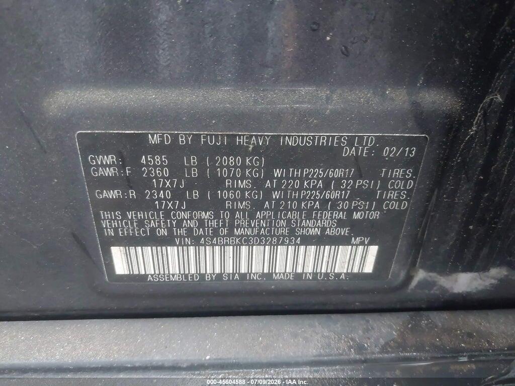 4S4BRBKC3D3287934 2013 SUBARU OUTBACK photo no. 9