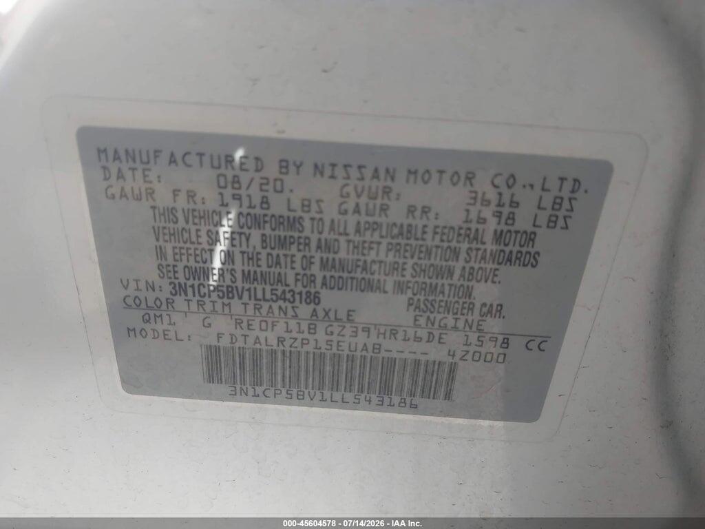 3N1CP5BV1LL543186 2020 NISSAN KICKS photo no. 9