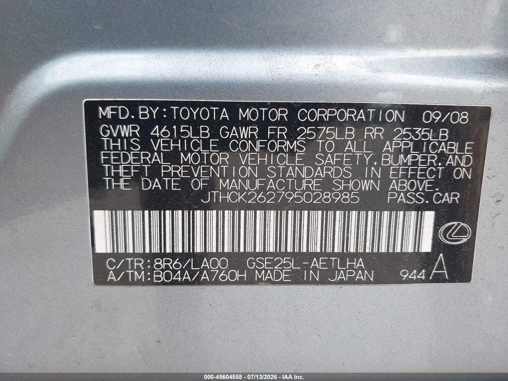 JTHCK262795028985 2009 LEXUS IS 250 photo no. 9